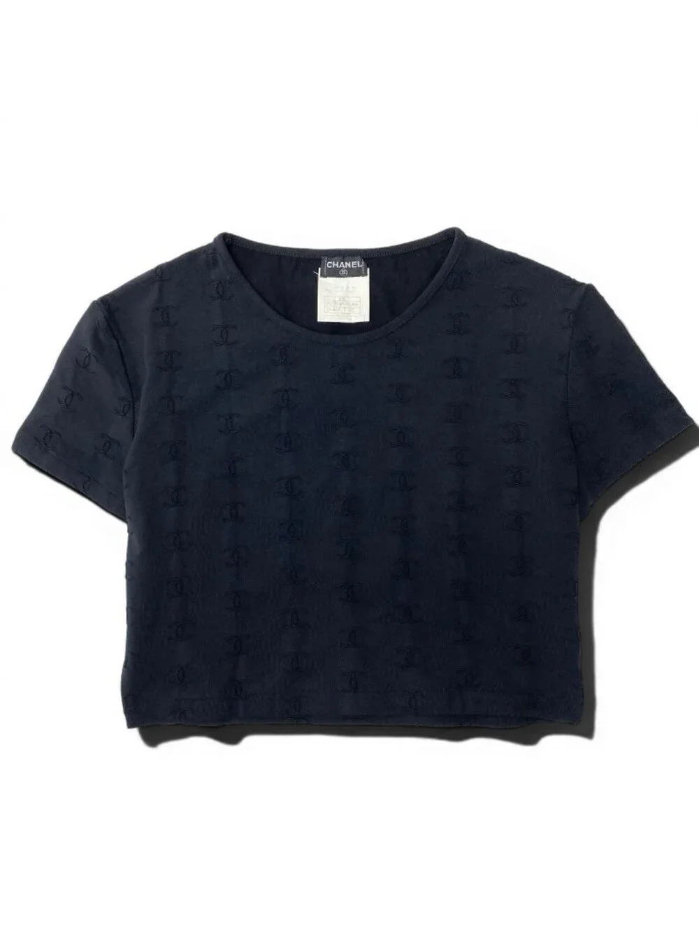 Chanel 97P Ce8 Vintage CC Logo Cropped T Fitted Top Black